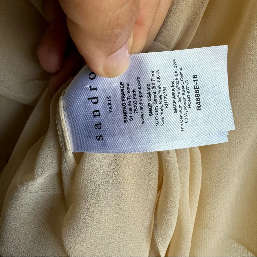 Sandro Beige Midi Dress Small Sheer size S - Picture 6 of 9